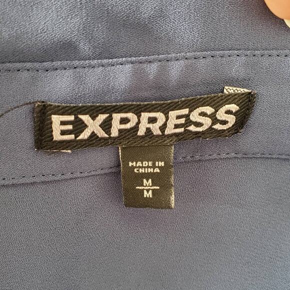 Express Women's Pullover Blue Sheer Zipper Accent Top Size M - Picture 8 of 8